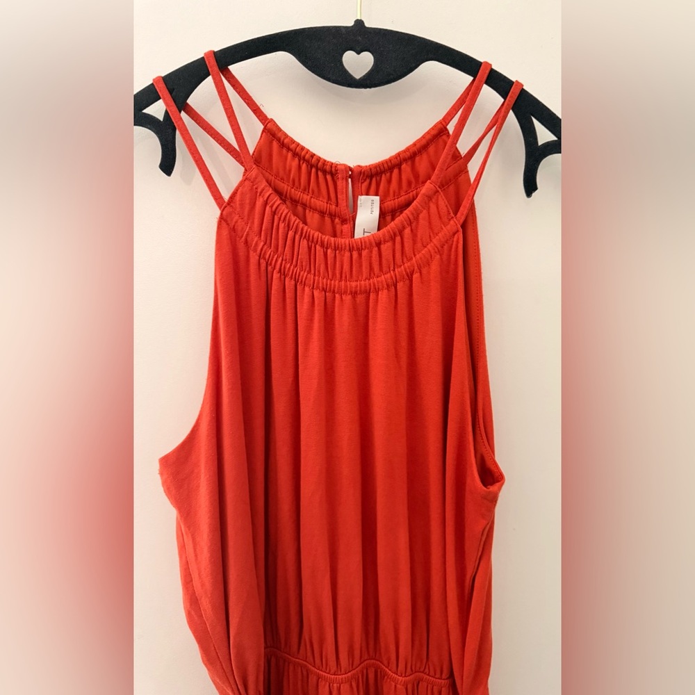 LOFT Coral-Orange Halter Midi Dress with Tie Waist - Picture 3 of 7